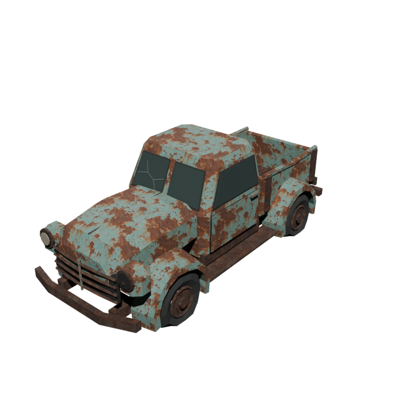 Abandoned 1950s Pickup Wreck — Low Poly