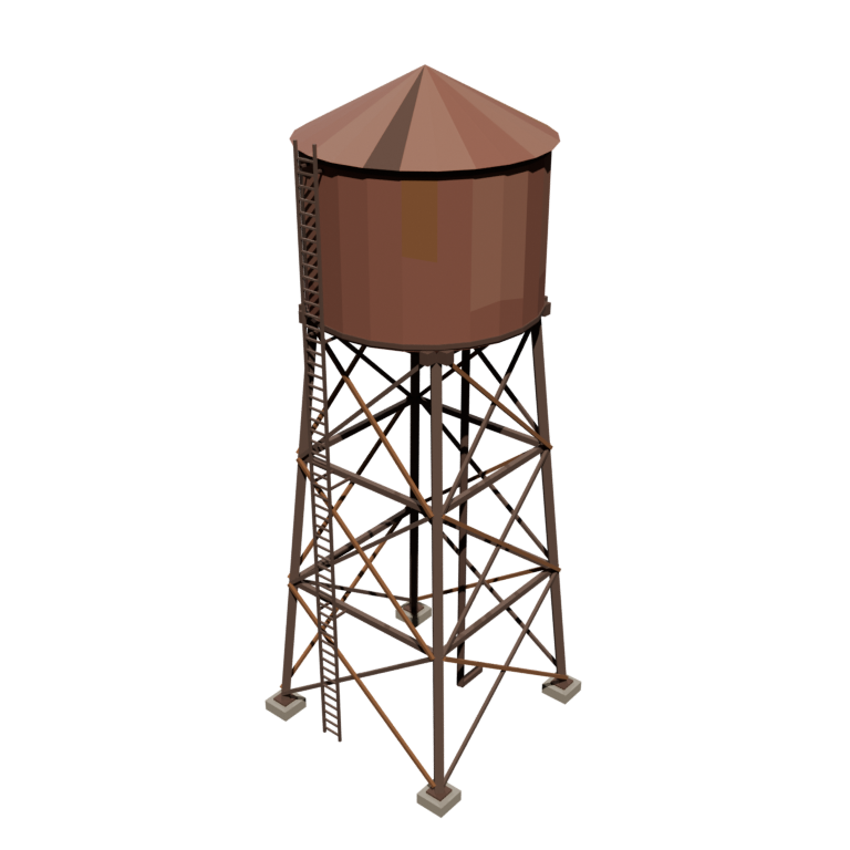 Rusty Desert Water Tower — Low Poly 18m