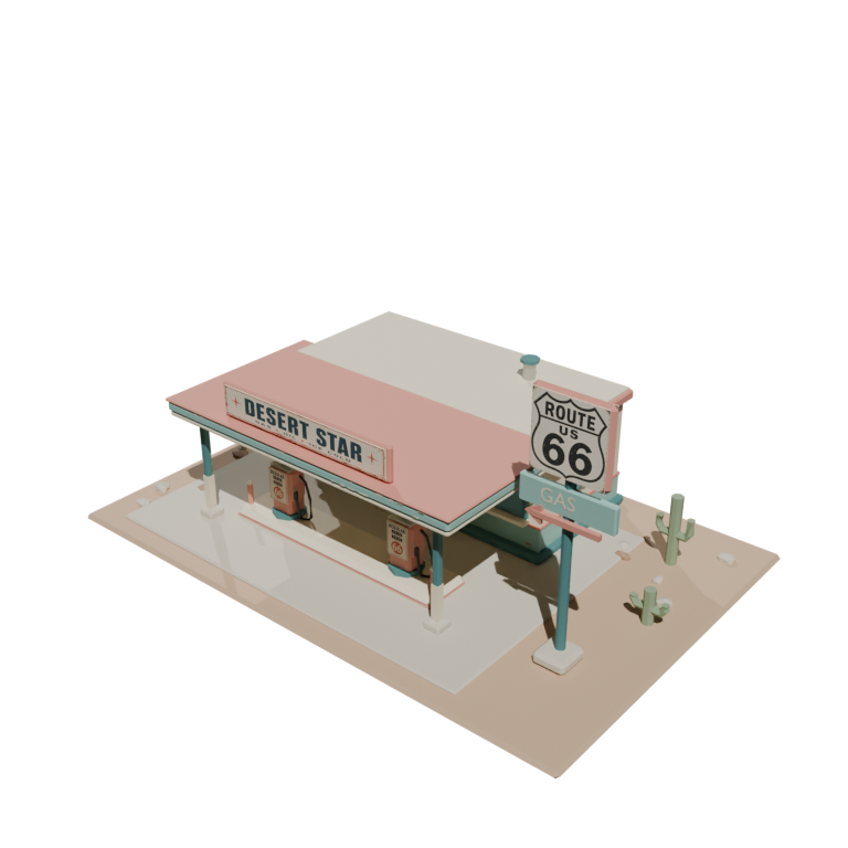 Desert Star — Low-Poly Route 66 Gas Station